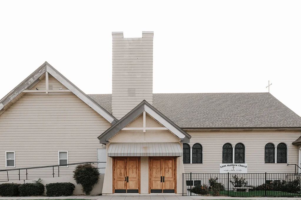 St. Matthew Assyrian Chaldean Catholic Church in Ceres, with its tall white tower