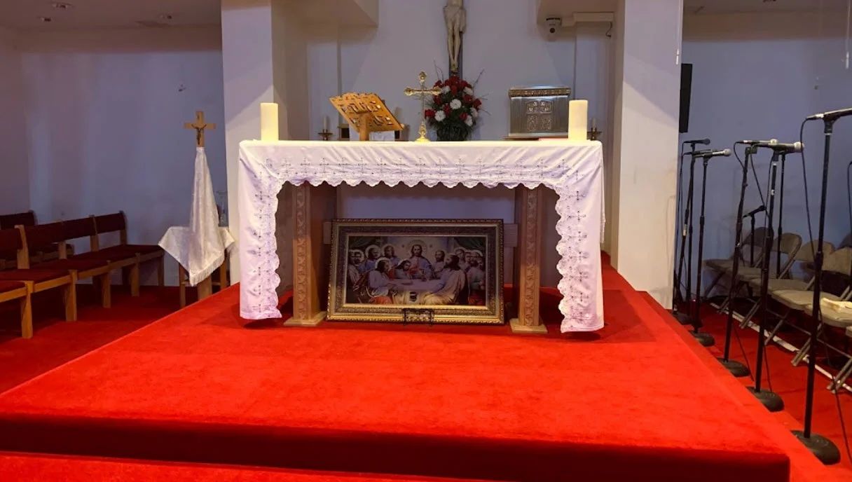 The altar of St. Michael dressed in white lace